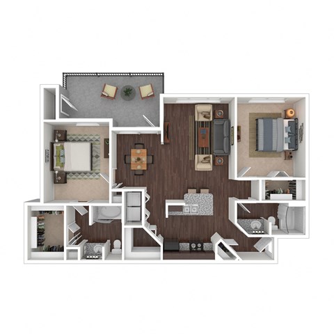 Floor plan for 2 beds, 2 baths, 1098 sqft